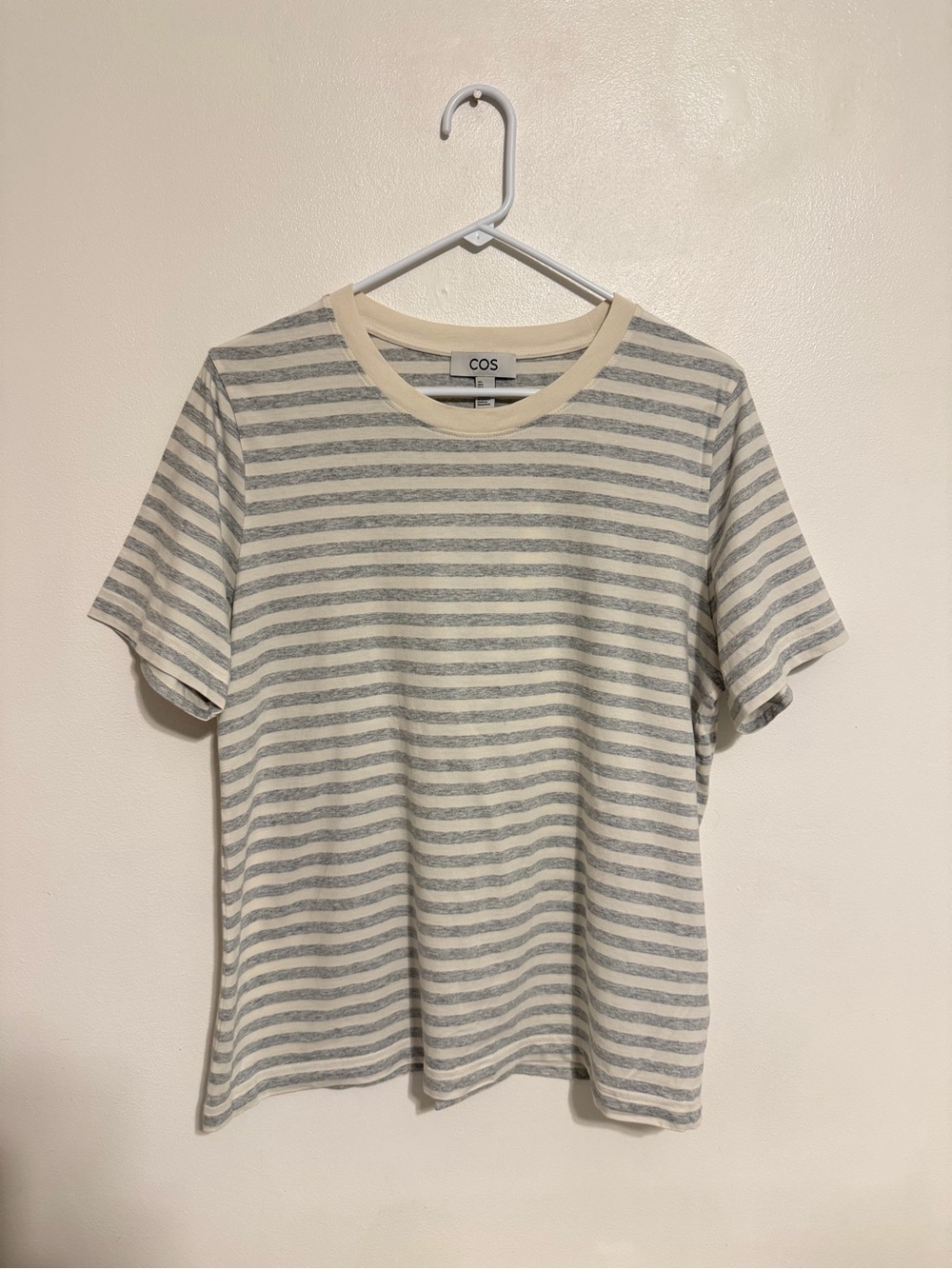COS Striped Crewneck Tee in Cream and Gray